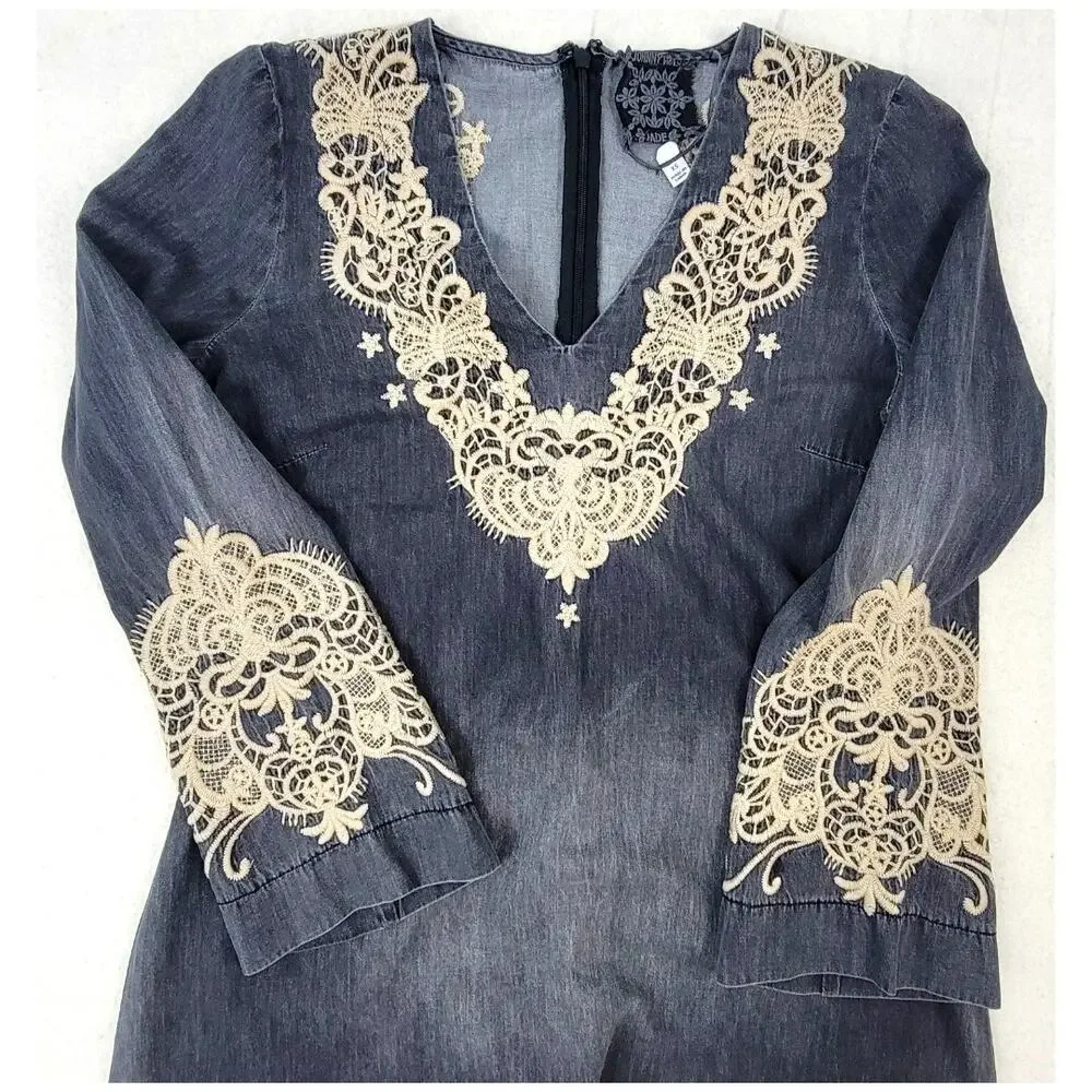 Johnny Was Jade Neema Embroidered Tunic Dress XS Boho Lace
